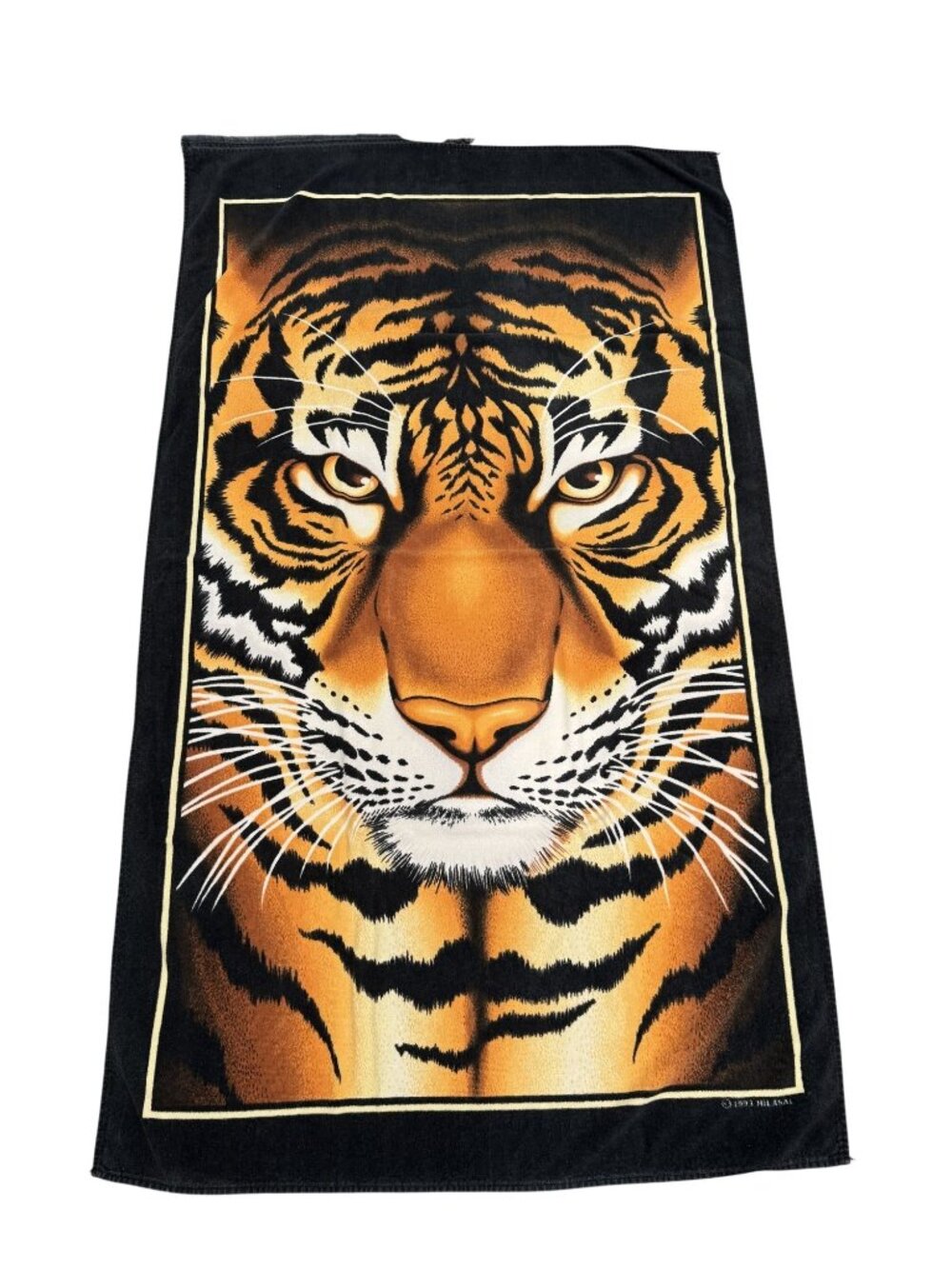 Vintage 1991 Hilasal 100% Cotton Bengal Tiger Beach Towel 60" x 35"